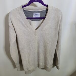 Champion Oatmeal Colored V-Neck Sweater, Size XS